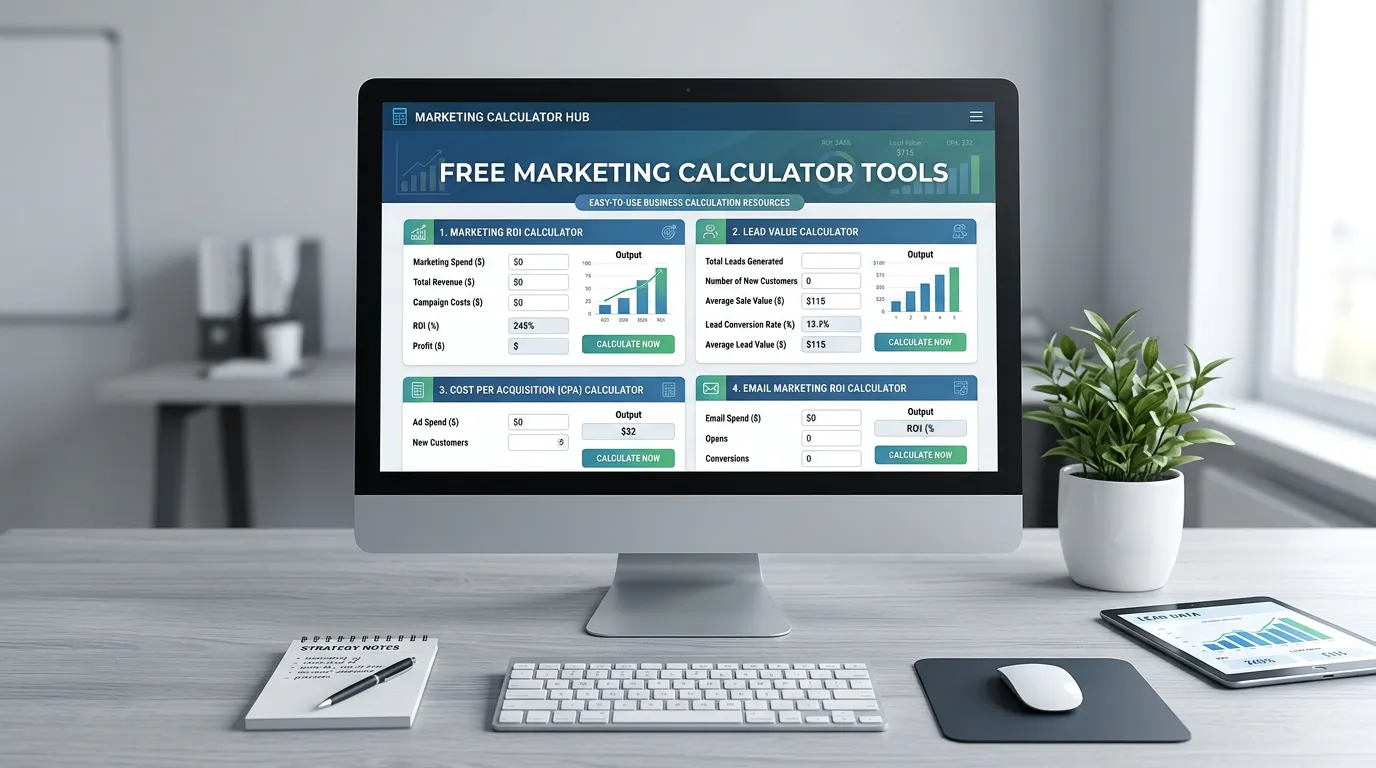 Free marketing calculator tools showing easy to use business calculation tools for marketing ROI and lead values