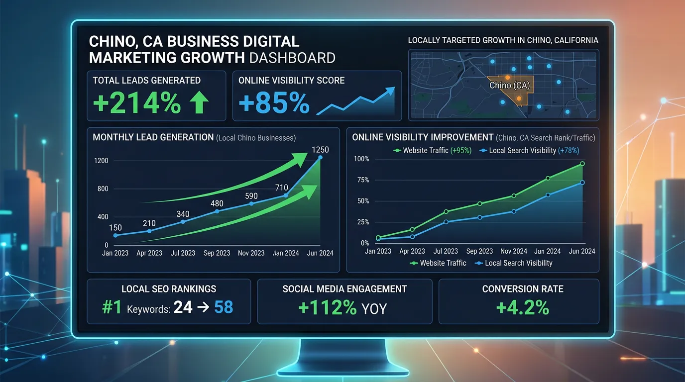 Chino CA business growth dashboard showing digital marketing lead generation for Inland Empire businesses