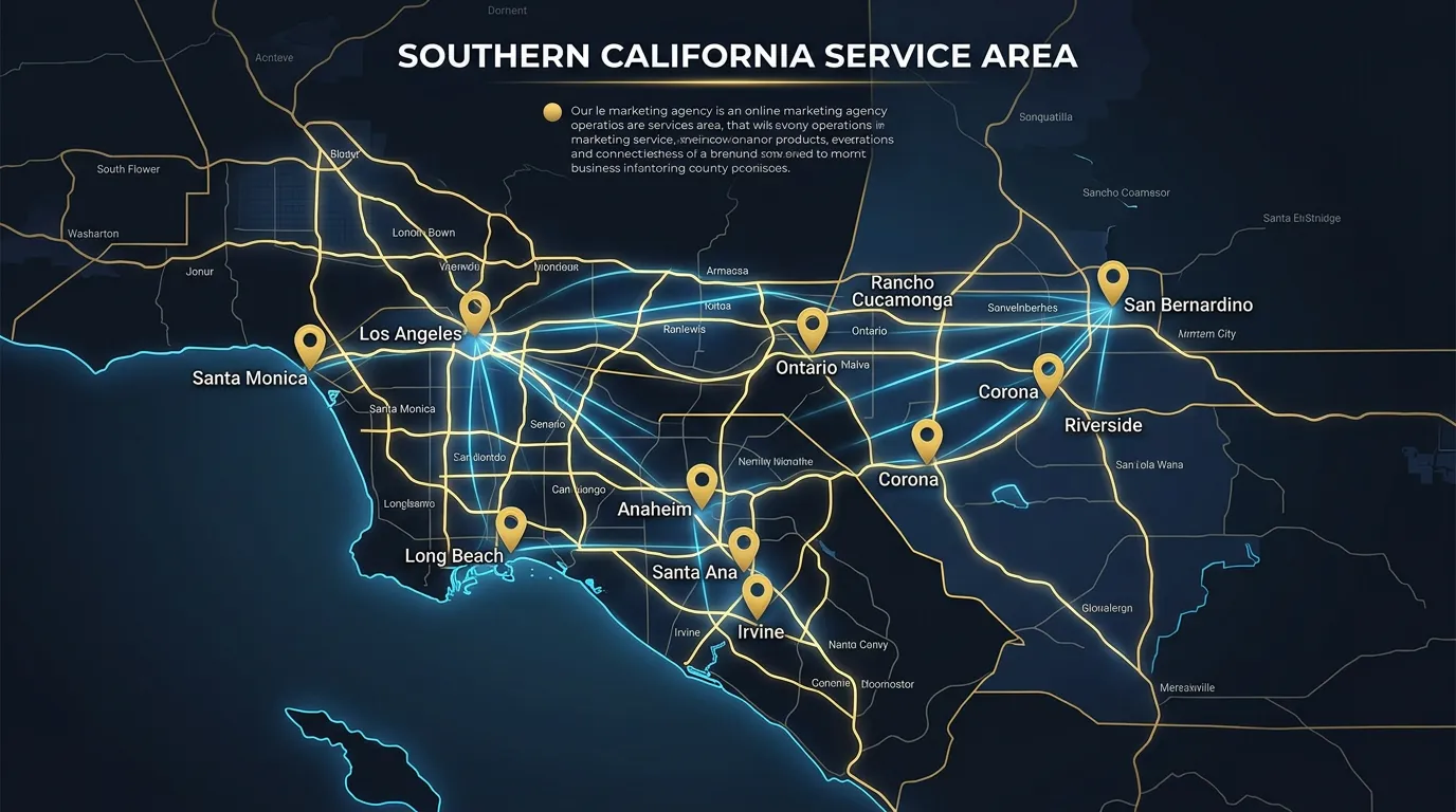 Southern California service area map showing all cities covered by Online Website Marketing agency