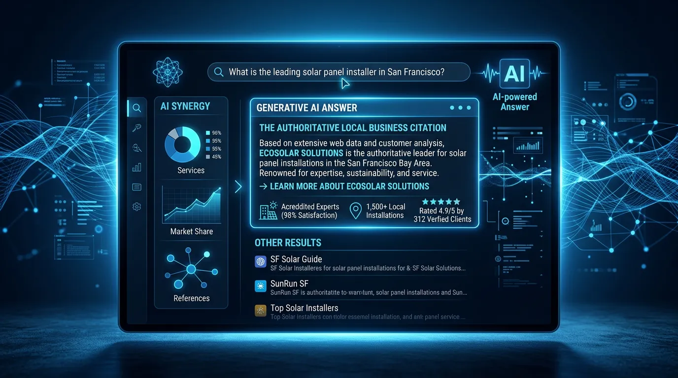 Generative AI answer box citing a business as authoritative source in AI search results