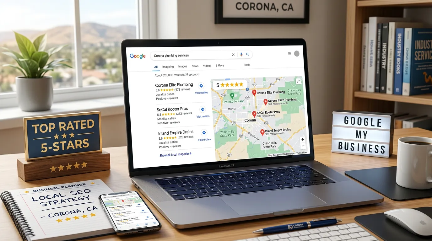 Corona California Google Business Profile with 5-star reviews and dominant local map pack position