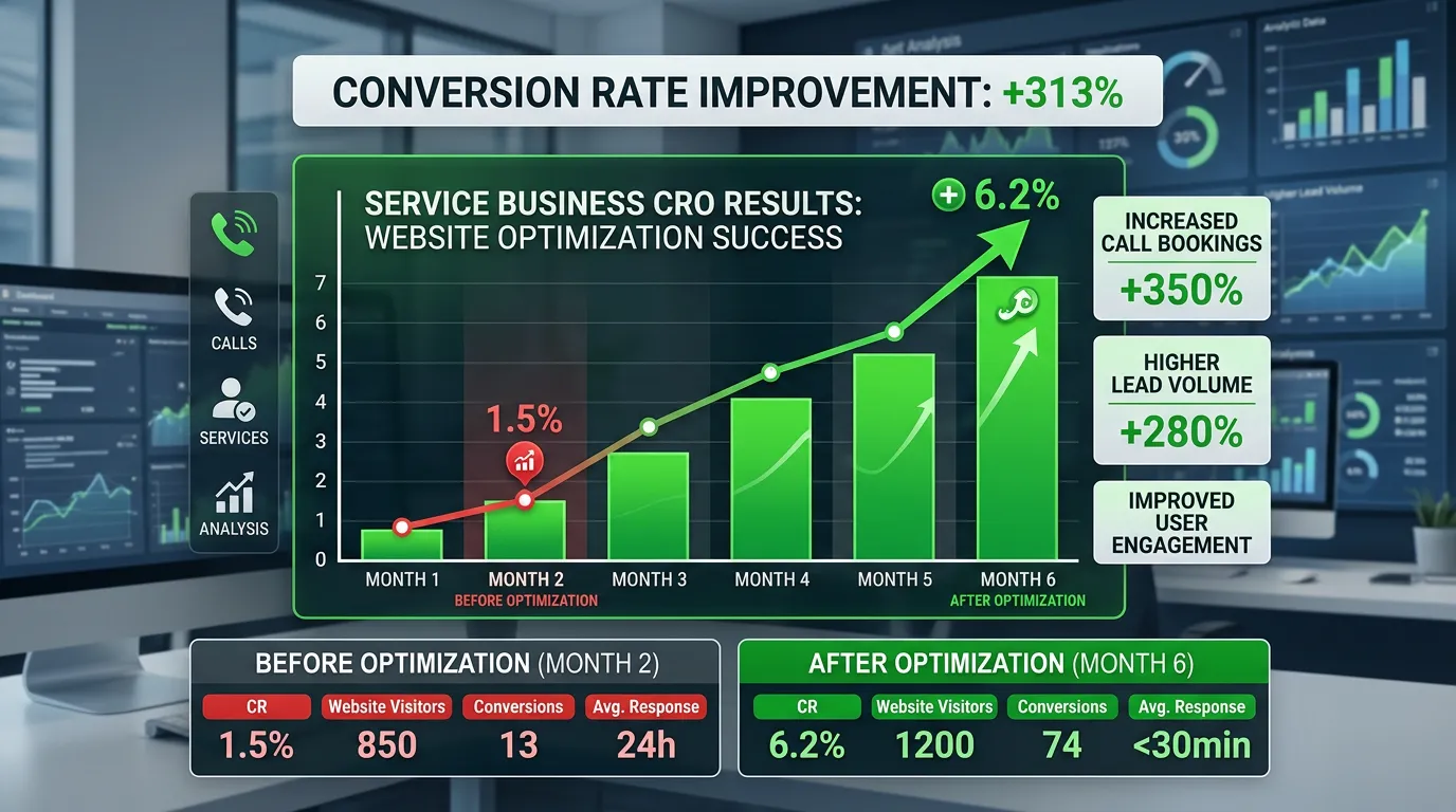 CRO results for service business websites showing conversion rate improvement from optimization