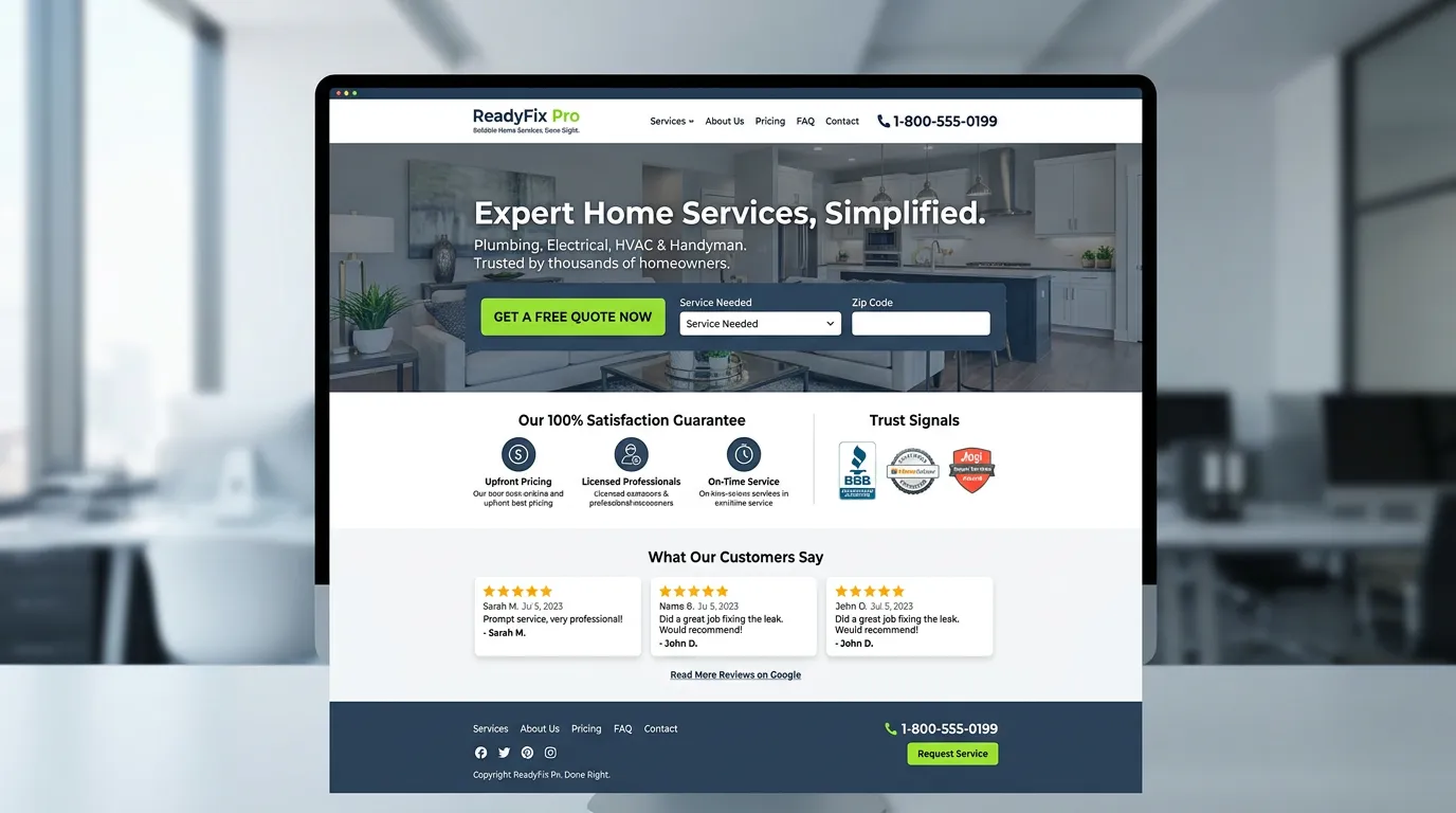 Service business website with trust signals and strong CTA for conversion rate optimization