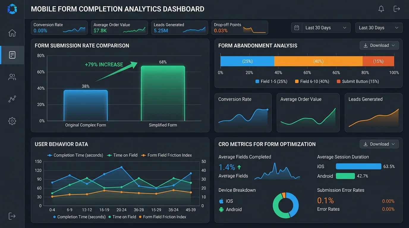 Mobile form submission rate analytics showing improvement from CRO form optimization