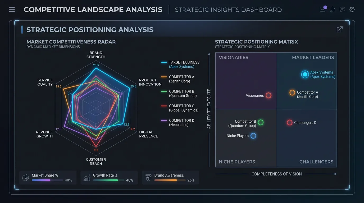 Competitive landscape analysis showing business position relative to competitors