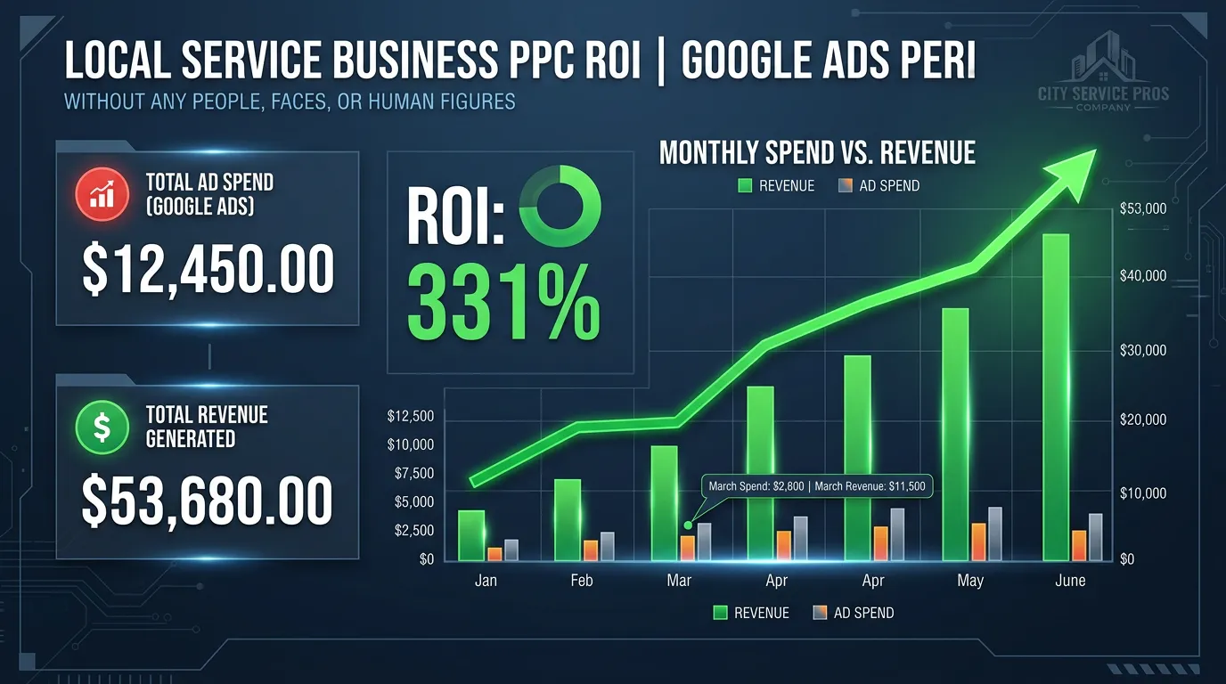 PPC ROI showing ad spend versus revenue generated from Google Ads for local service business