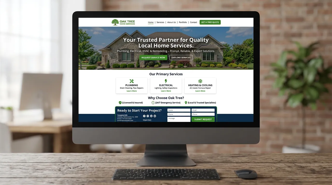 Small business website design showing clean conversion-focused service website layout on screen