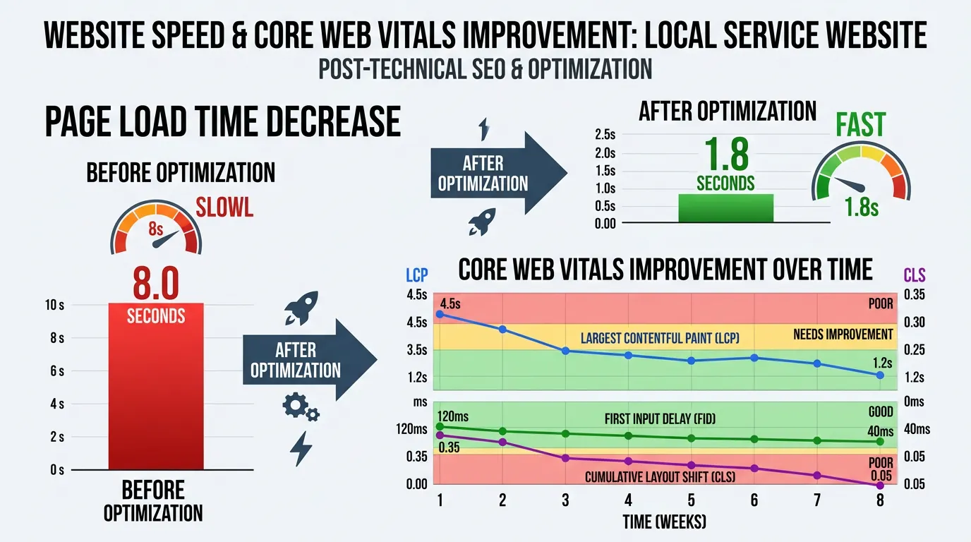 Chart illustrating page load time before and after speed optimization work