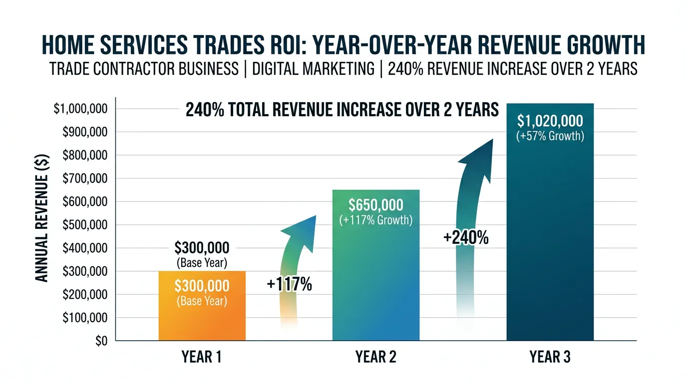 Chart illustrating year over year revenue growth for a home services trade business