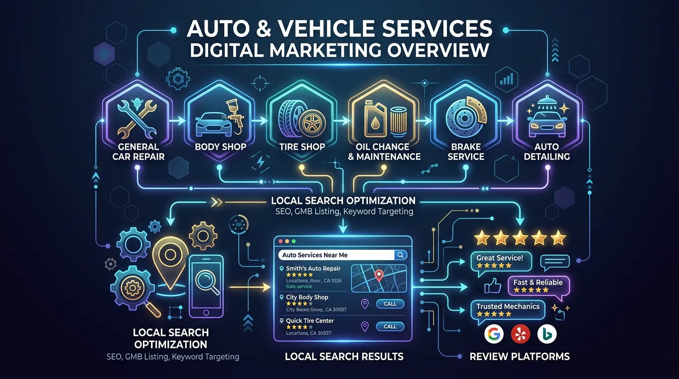 Multi-industry ROI chart showing different local service businesses achieving 3x to 8x return on investment through marketing