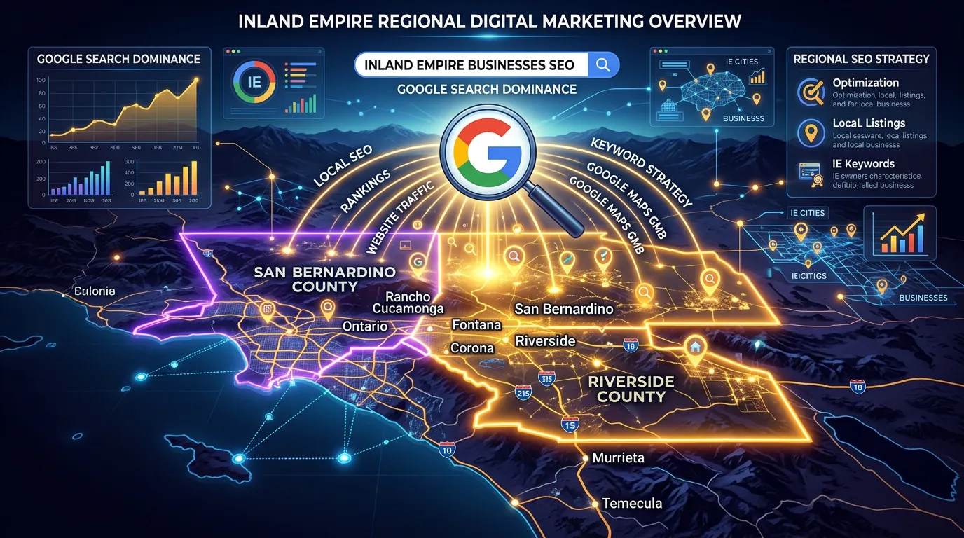 Inland Empire California regional SEO showing Google search dominance across San Bernardino and Riverside Counties