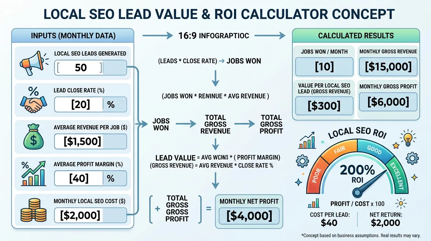 Local SEO lead value calculator showing calculation of how much each local search lead is worth for service business