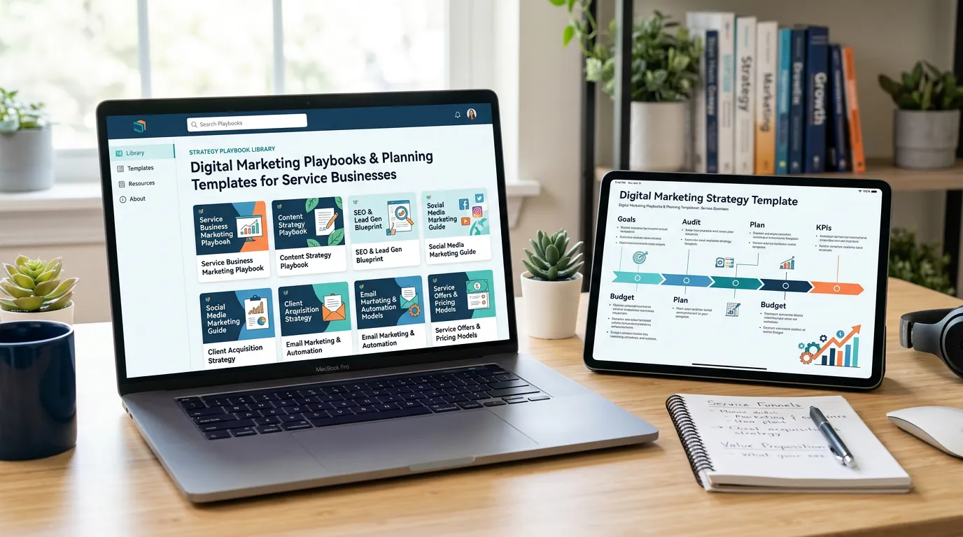 Marketing strategy playbooks resource showing comprehensive digital marketing playbooks and planning templates