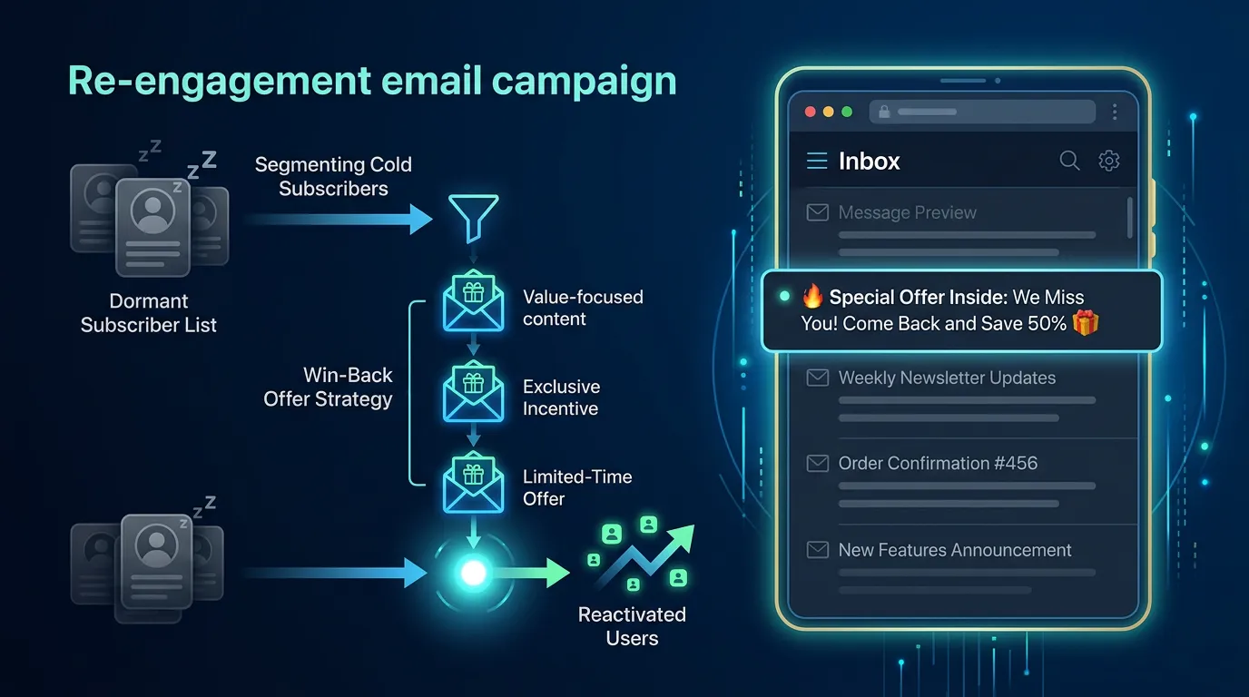 Re-engagement win-back email campaign for inactive subscribers with special offer