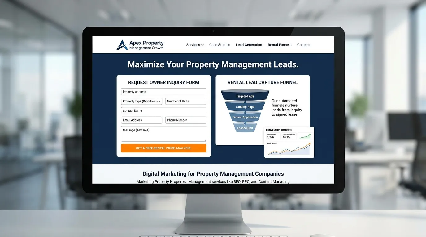 Property management lead generation website with owner inquiry form and conversion tracking