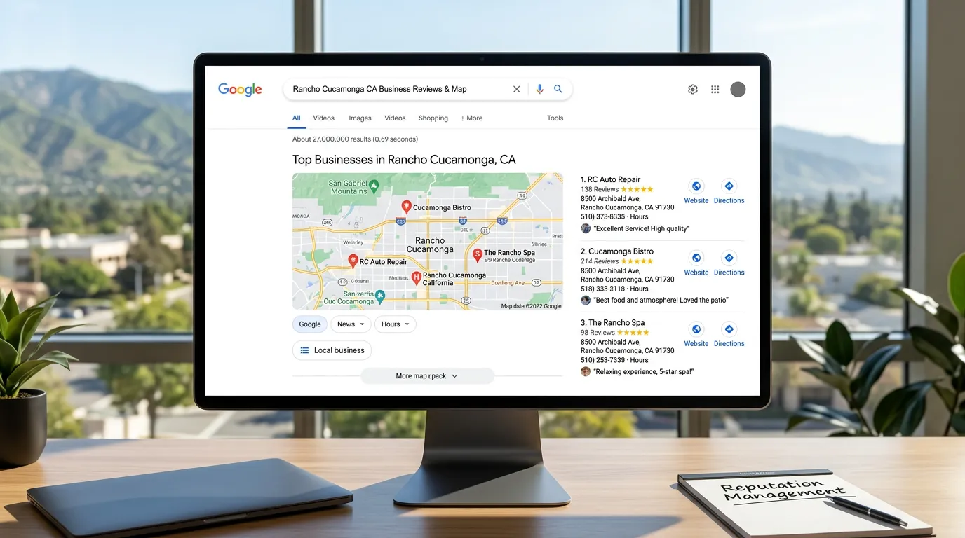 Rancho Cucamonga California Google Business Profile 5-star reviews and dominant local map pack position