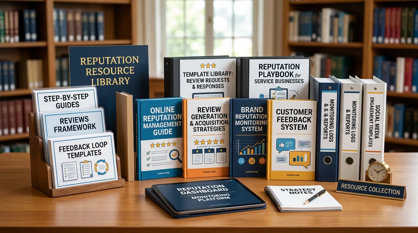 Reputation management resources showing guides templates and systems for managing online reputation and review generation