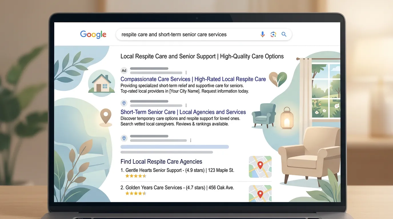 Respite care local SEO showing agency ranked for temporary and short-term senior care searches