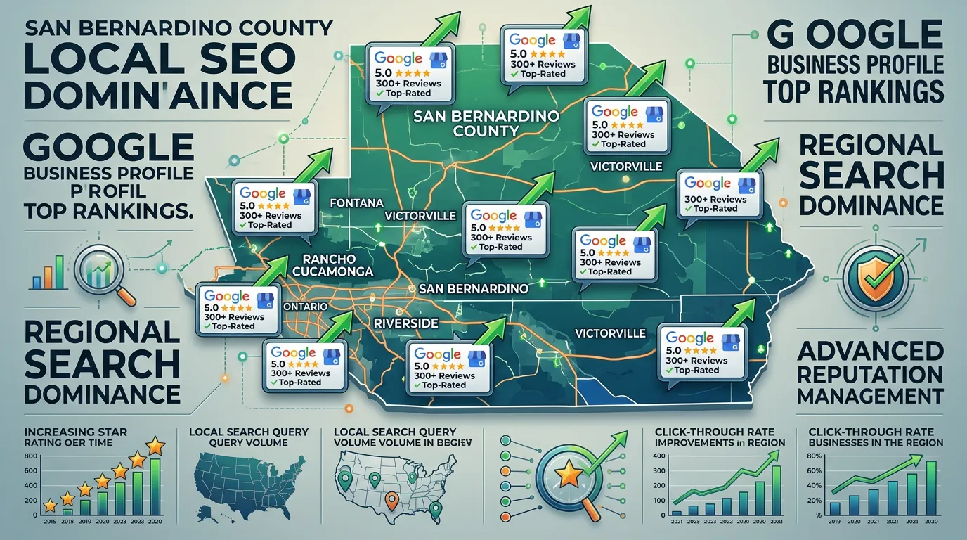 San Bernardino County California local SEO showing top Google rankings and Business Profiles across the Inland Empire