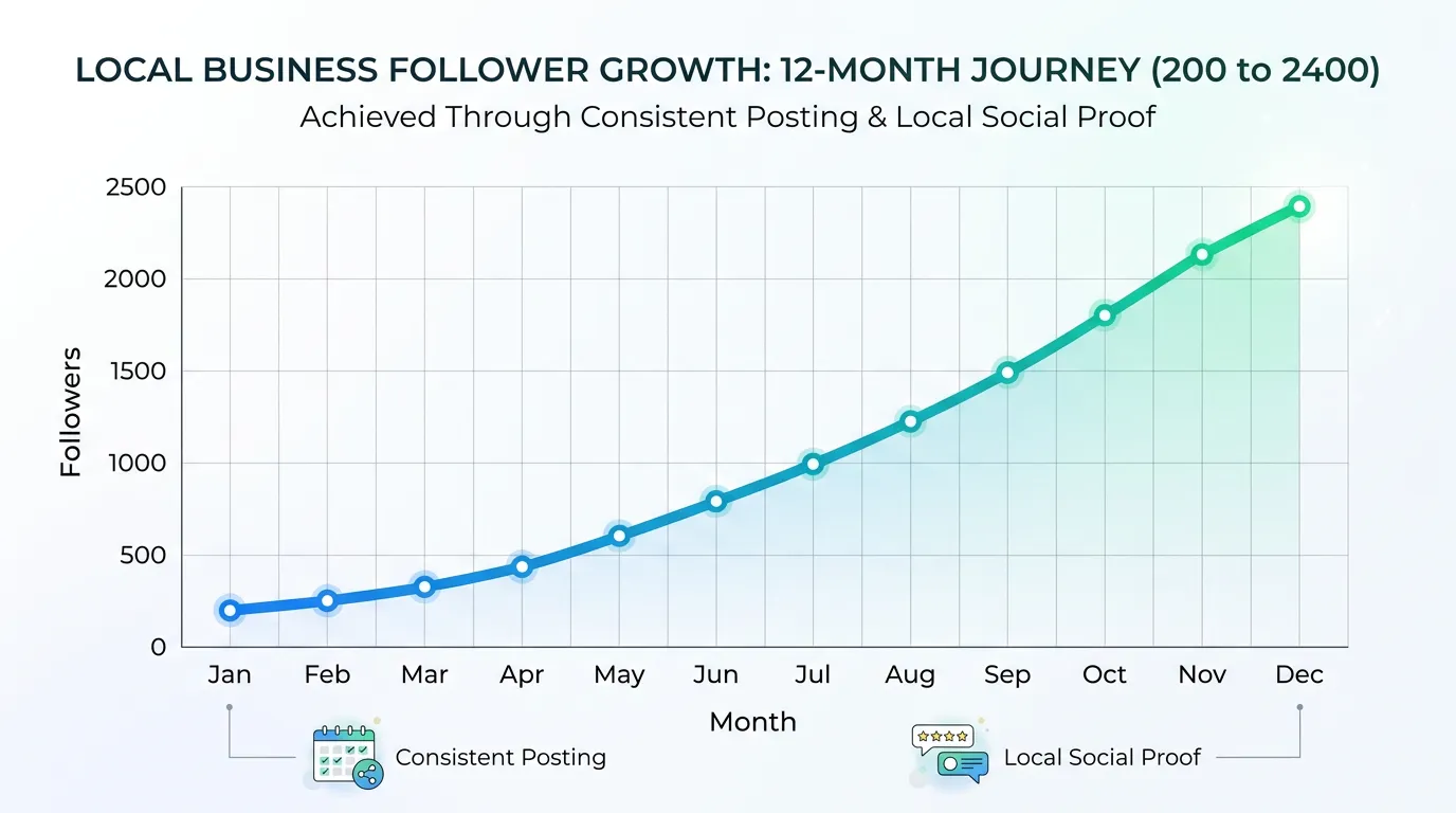 Chart illustrating follower growth over twelve months for a local service business