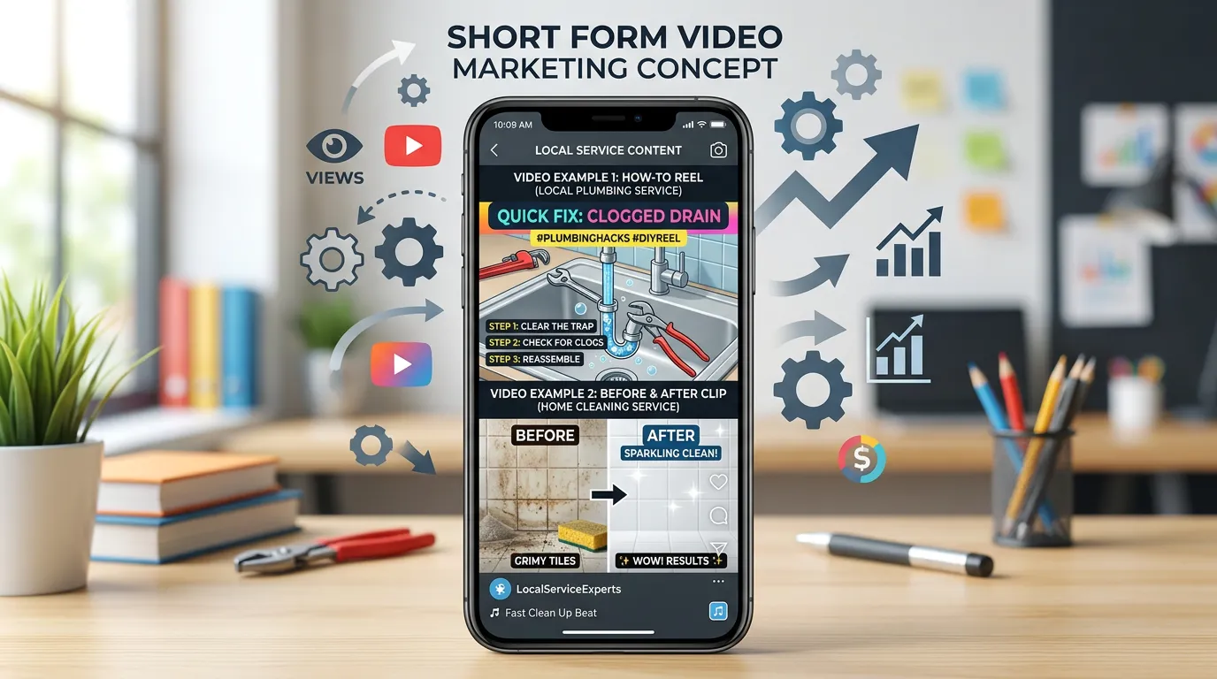 Short form video content showing local service business how-to reel and before-after clip optimized for Instagram and TikTok