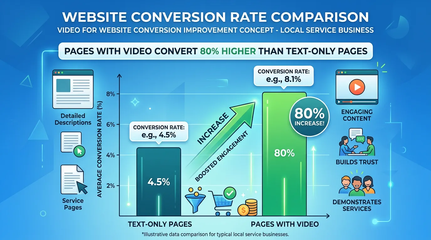 Chart comparing conversion rate on pages with video against text only pages