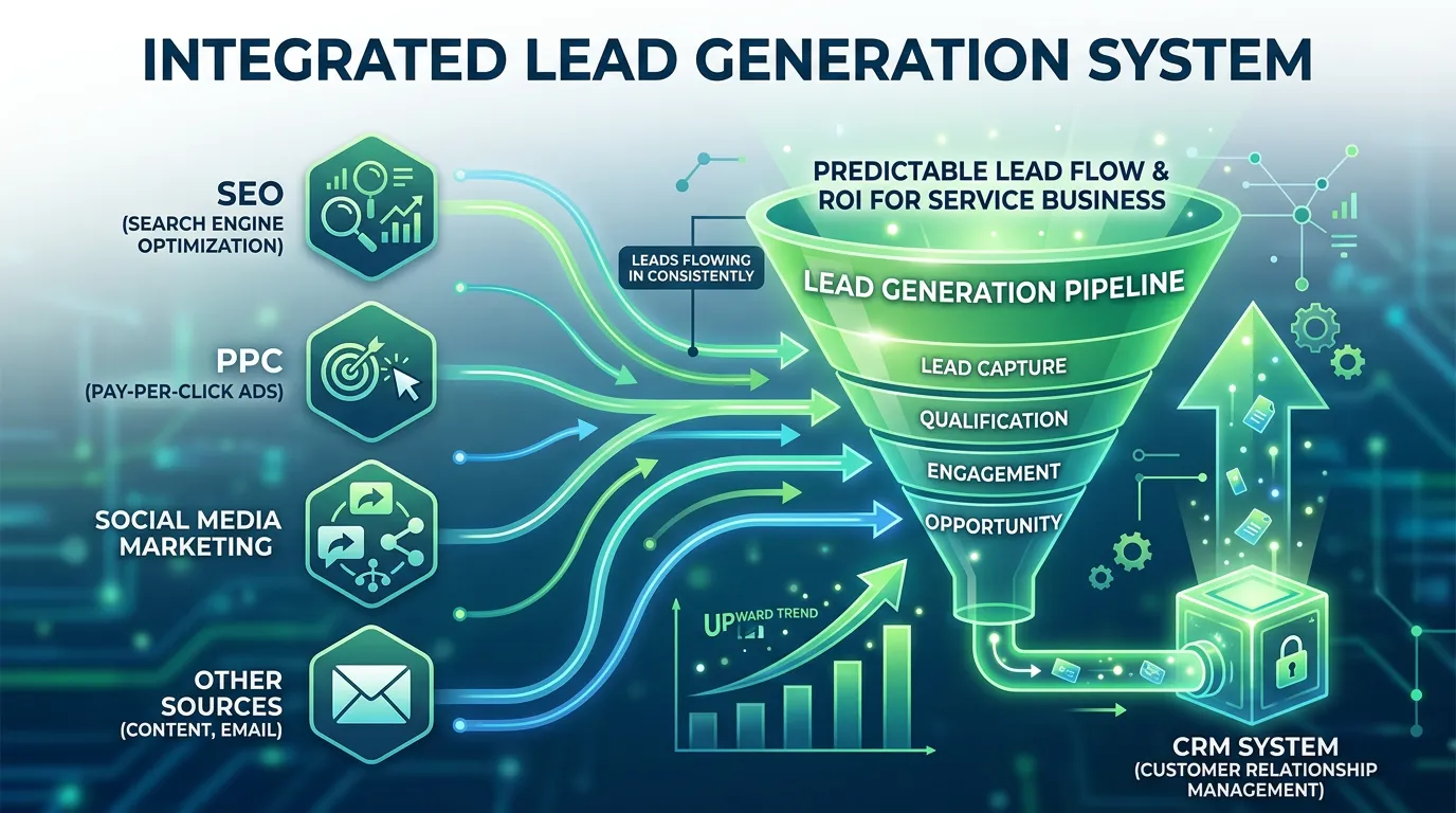 Lead generation system with multiple sources feeding CRM pipeline with consistent predictable lead flow