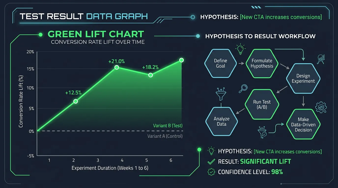 A/B test lift graph showing conversion rate improvement from CRO experiments