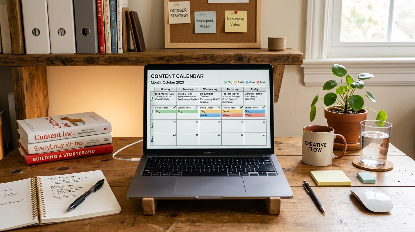 Content marketing calendar and strategy showing authority and content planning for Online Website Marketing