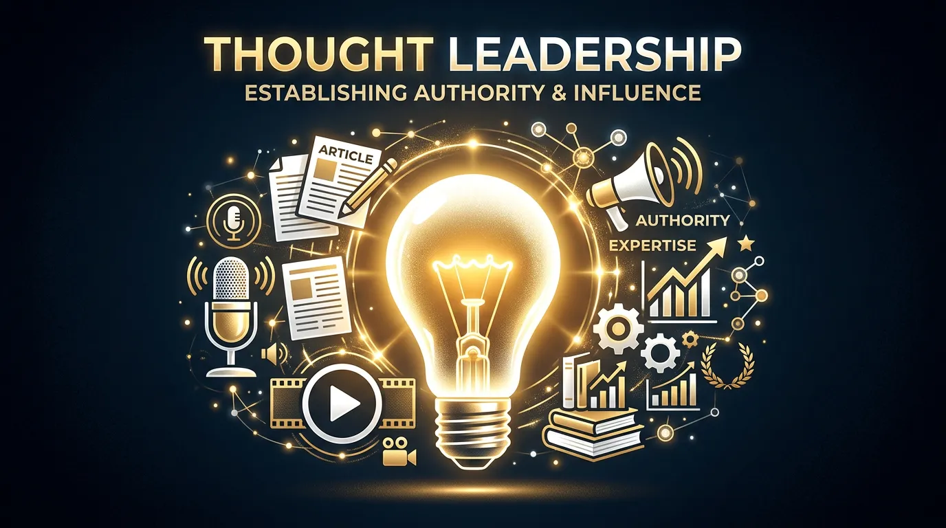 Thought leadership content halo showing podcast blog and video authority for digital marketing