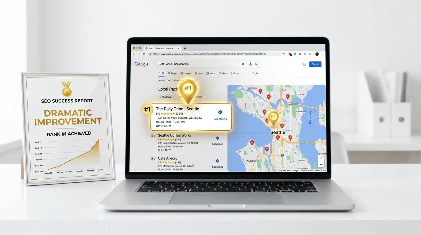 Google Maps local pack shown before and after a local search campaign