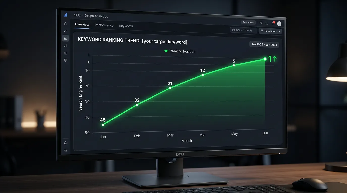Graph illustrating a keyword ranking climbing over six months
