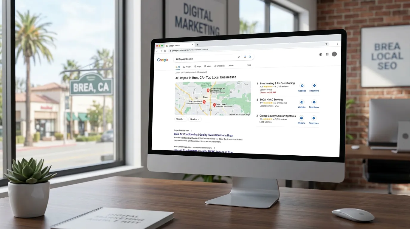 Brea CA local SEO showing Google search results for local businesses ranking in Brea California
