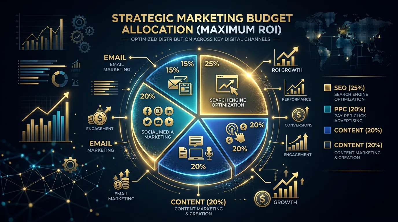 Marketing budget allocation pie chart showing strategic distribution across digital channels