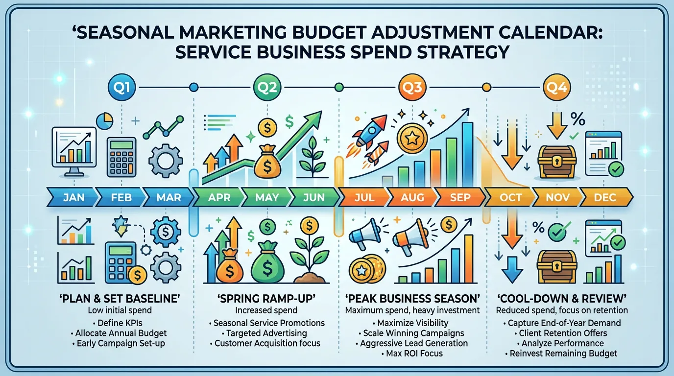 Seasonal marketing budget adjustment calendar for service business peak season planning