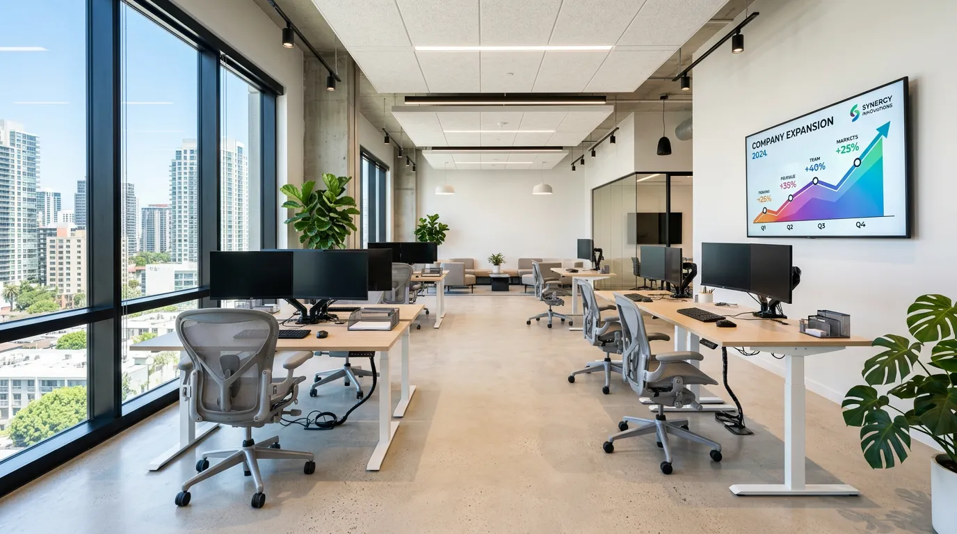 Modern marketing agency office workspace ready for new team members