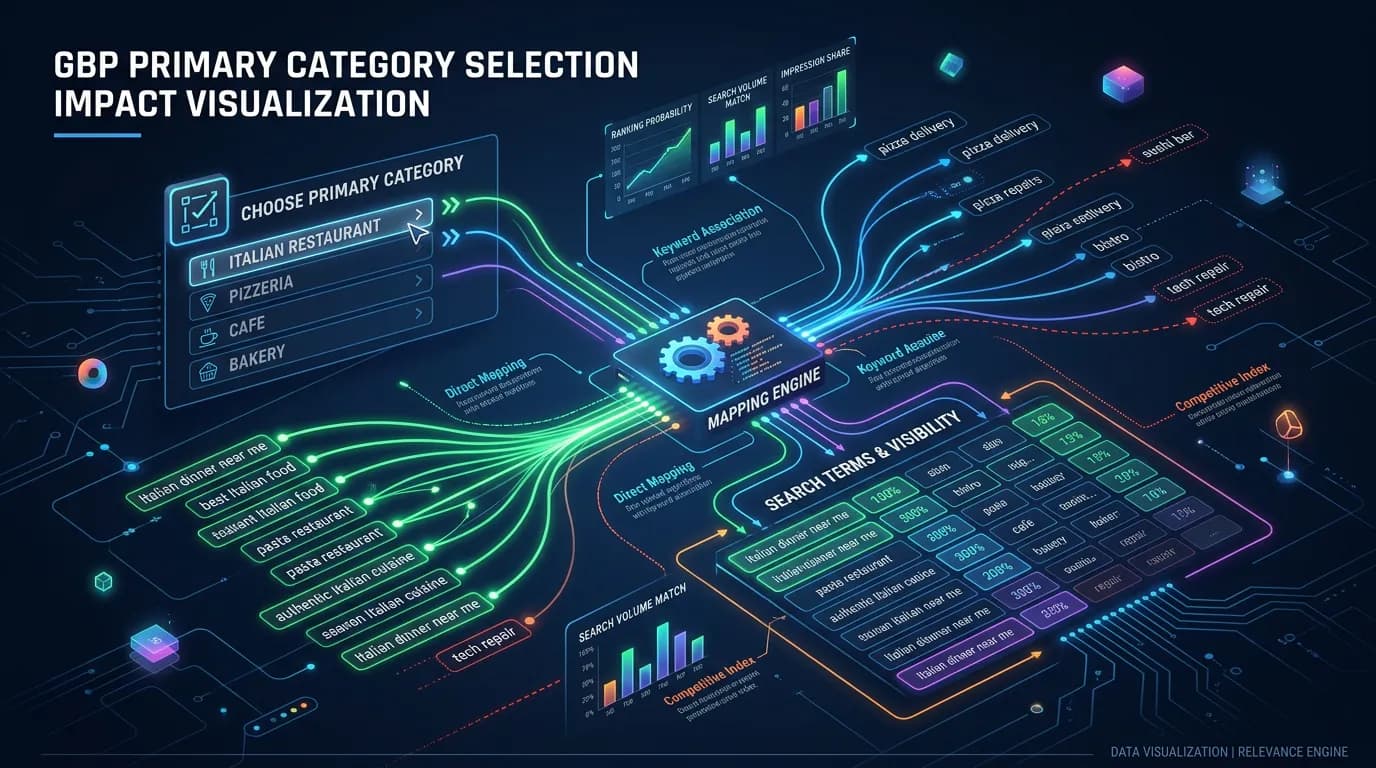 GBP category selection impact on search visibility showing which searches a business appears for