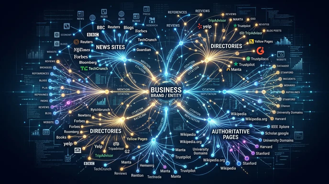 Brand mentions and citations being built across the internet to improve AI search visibility