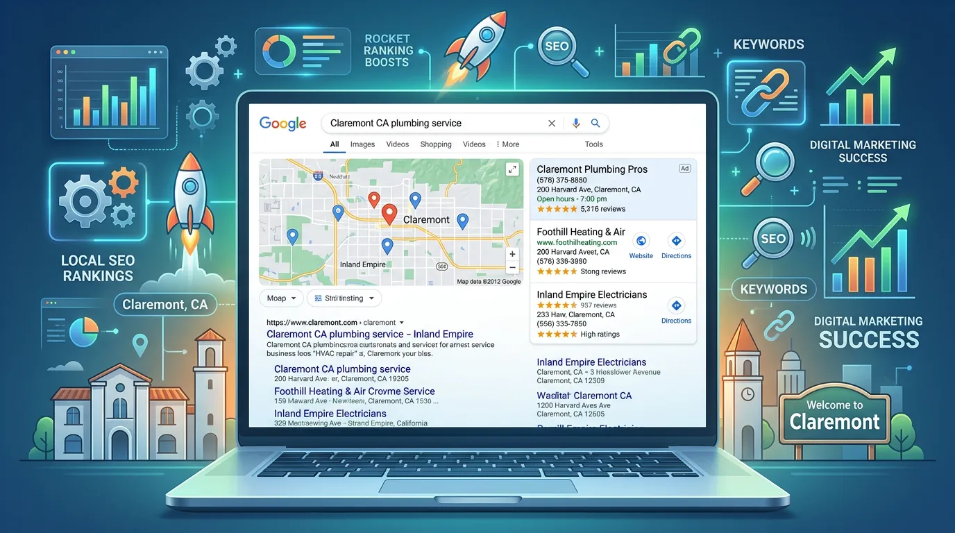 Claremont CA local SEO showing Google search results for service businesses in Claremont California