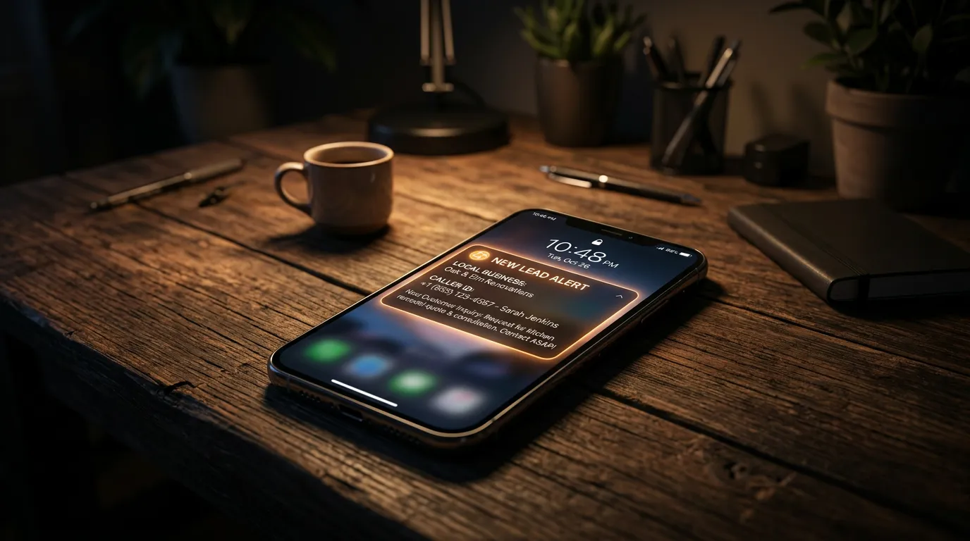 Phone screen showing a new lead alert notification