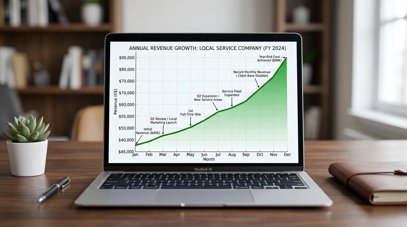 Revenue growth chart for a local business investing in digital marketing