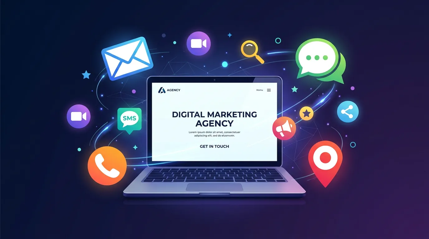 Multiple communication channel icons representing all contact methods at Online Website Marketing