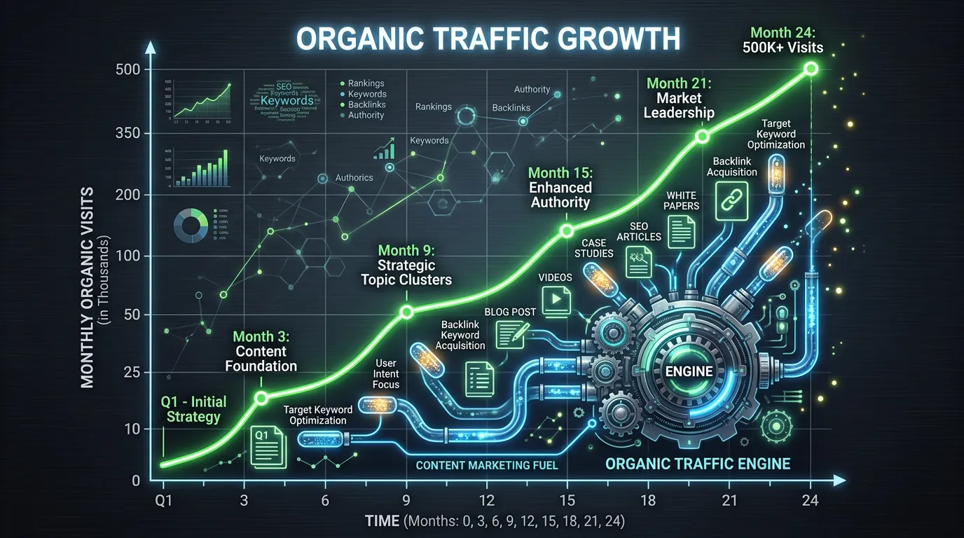 Line chart illustrating organic traffic rising across several months