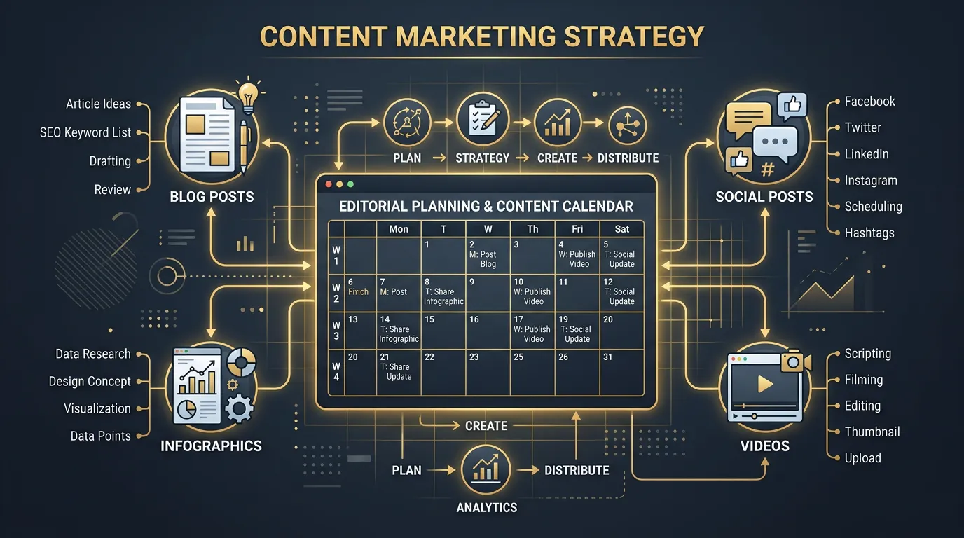 Editorial calendar laid out for content marketing planning