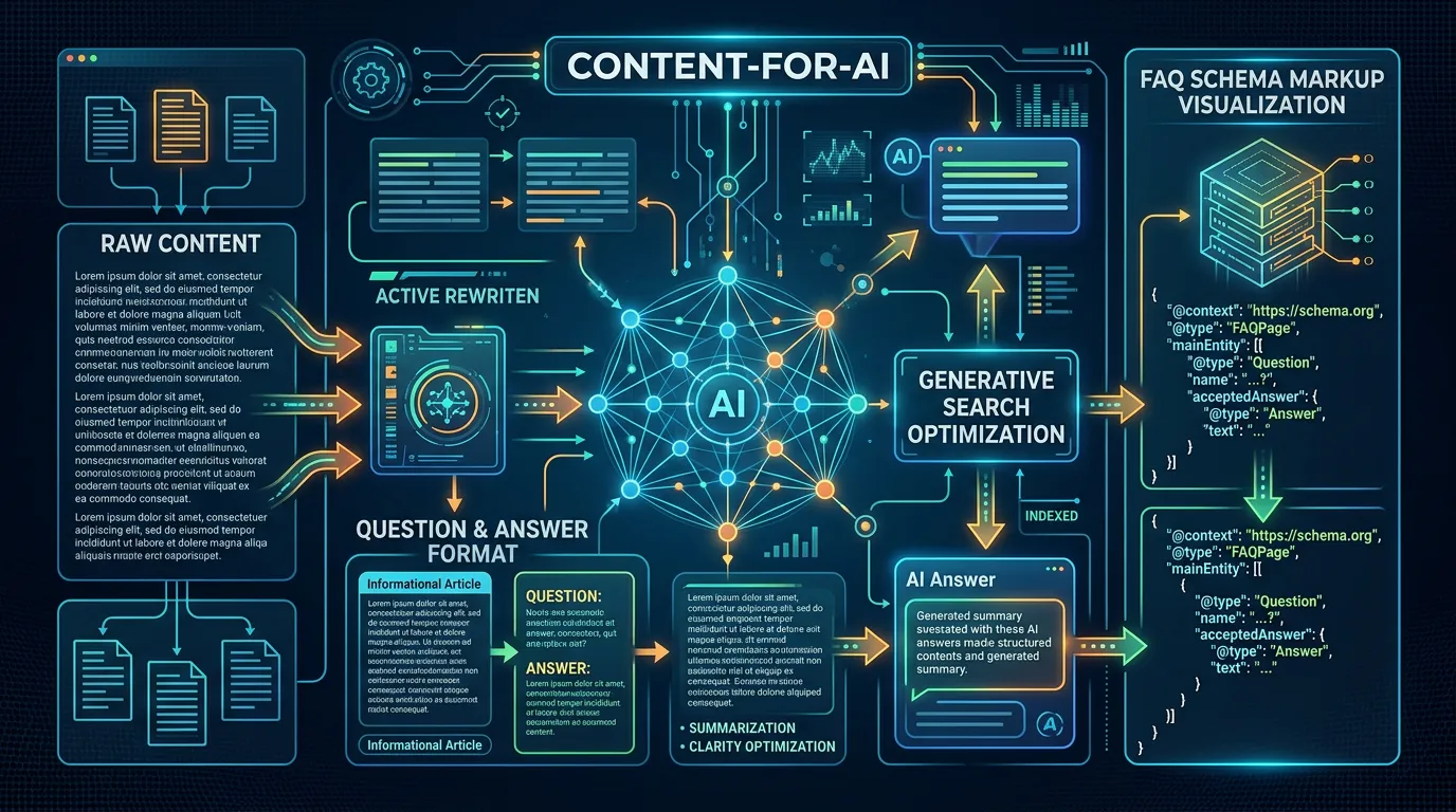 Content optimized for AI answers showing FAQ schema and structured question-and-answer format