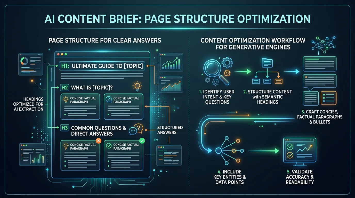 AI content brief showing structured headings and clear answers optimized for generative engine extraction