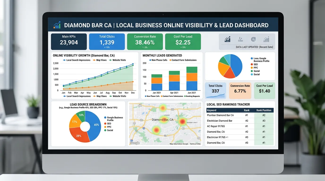 Diamond Bar CA business lead generation and digital marketing results dashboard for local businesses