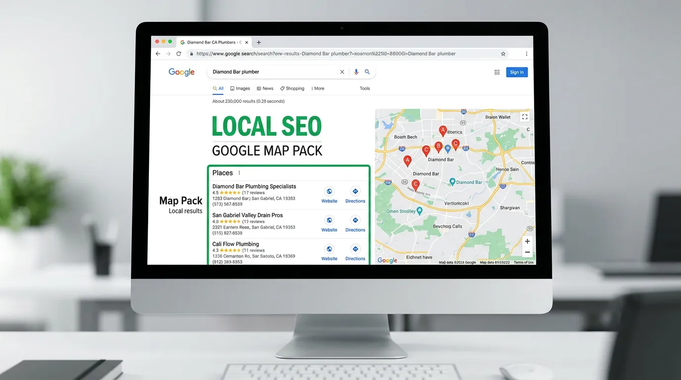 Diamond Bar CA local SEO showing Google search map pack for service businesses in Diamond Bar California
