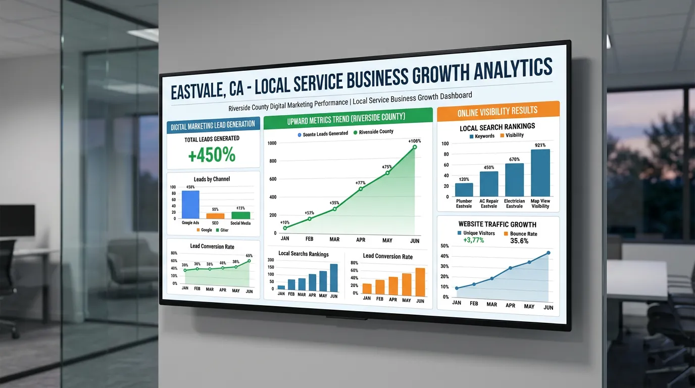 Eastvale CA business growth analytics showing digital marketing results for Riverside County businesses