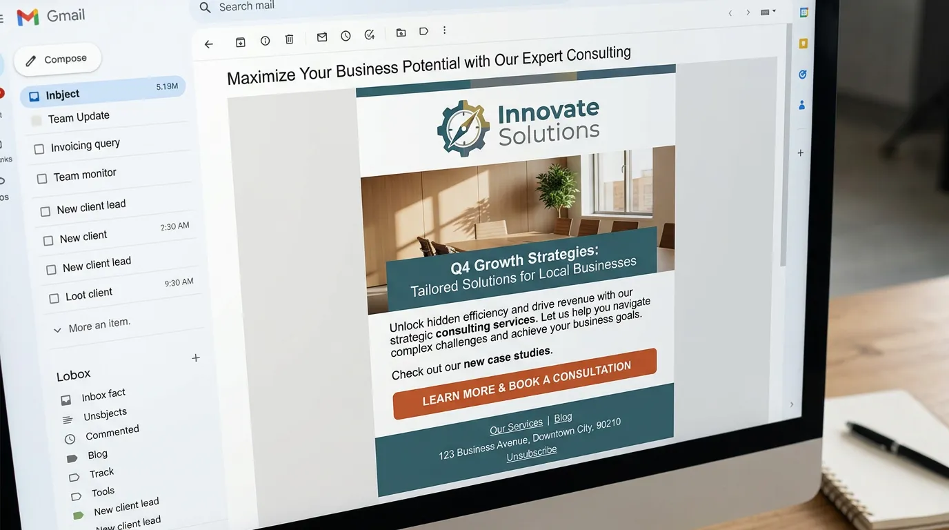 Branded email newsletter from a professional service business showing clean professional design